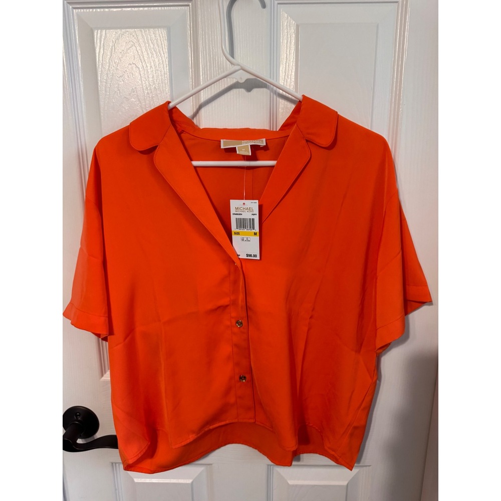 Michael Michael Kors Women's Medium Poppy Orange Button Front Blouse NWT